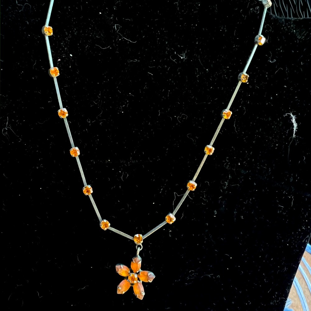 Vintage ATLANTIS Germany  Necklace  Burnt Orange Rhinestones. Signed